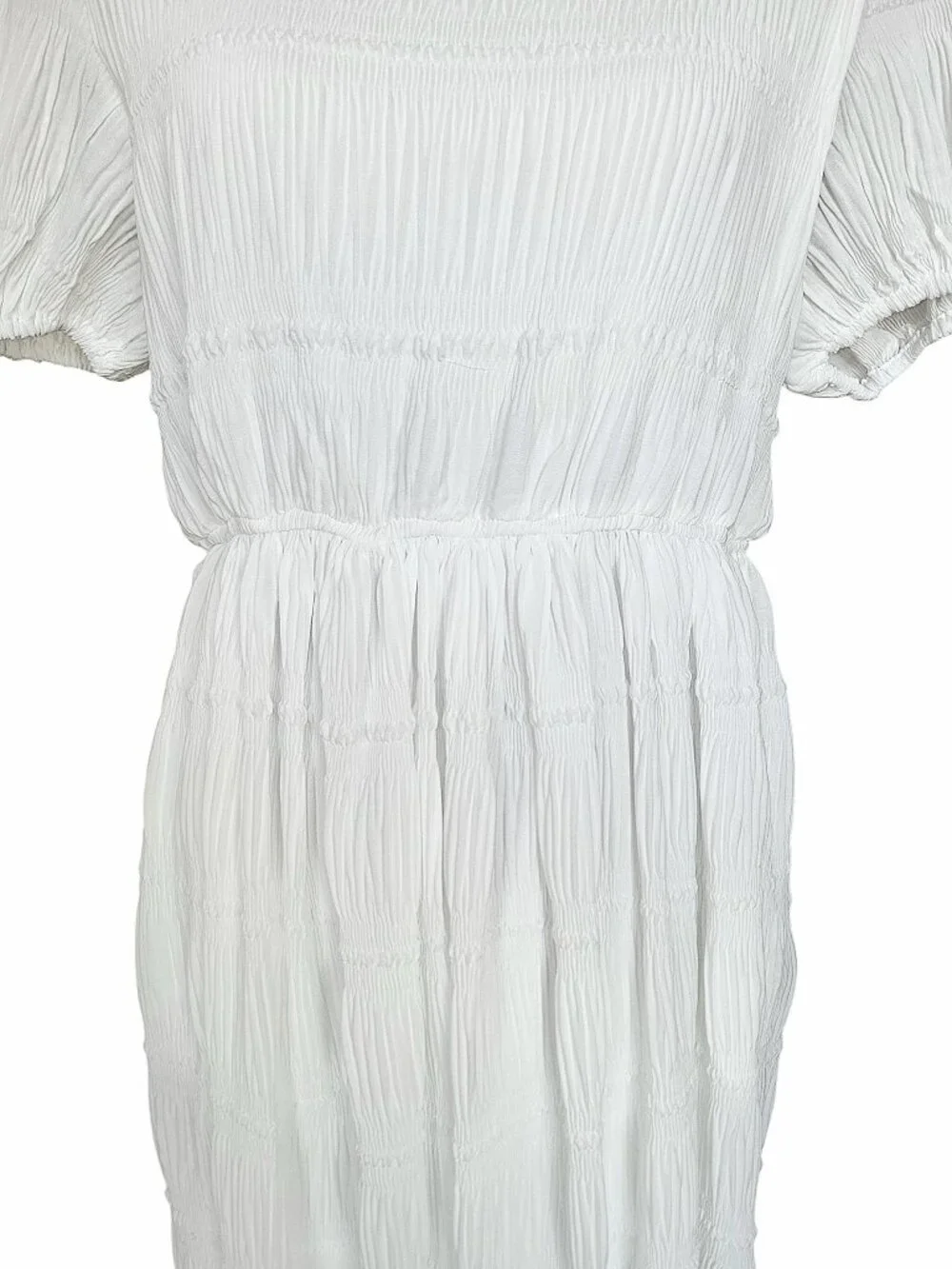 Hayden White Puff Sleeve Pleated Gather Boho Cottagecore Midi Dress Women's S - Picture 5 of 10